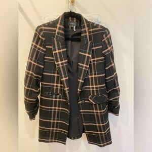1. State plaid mid length coat, M